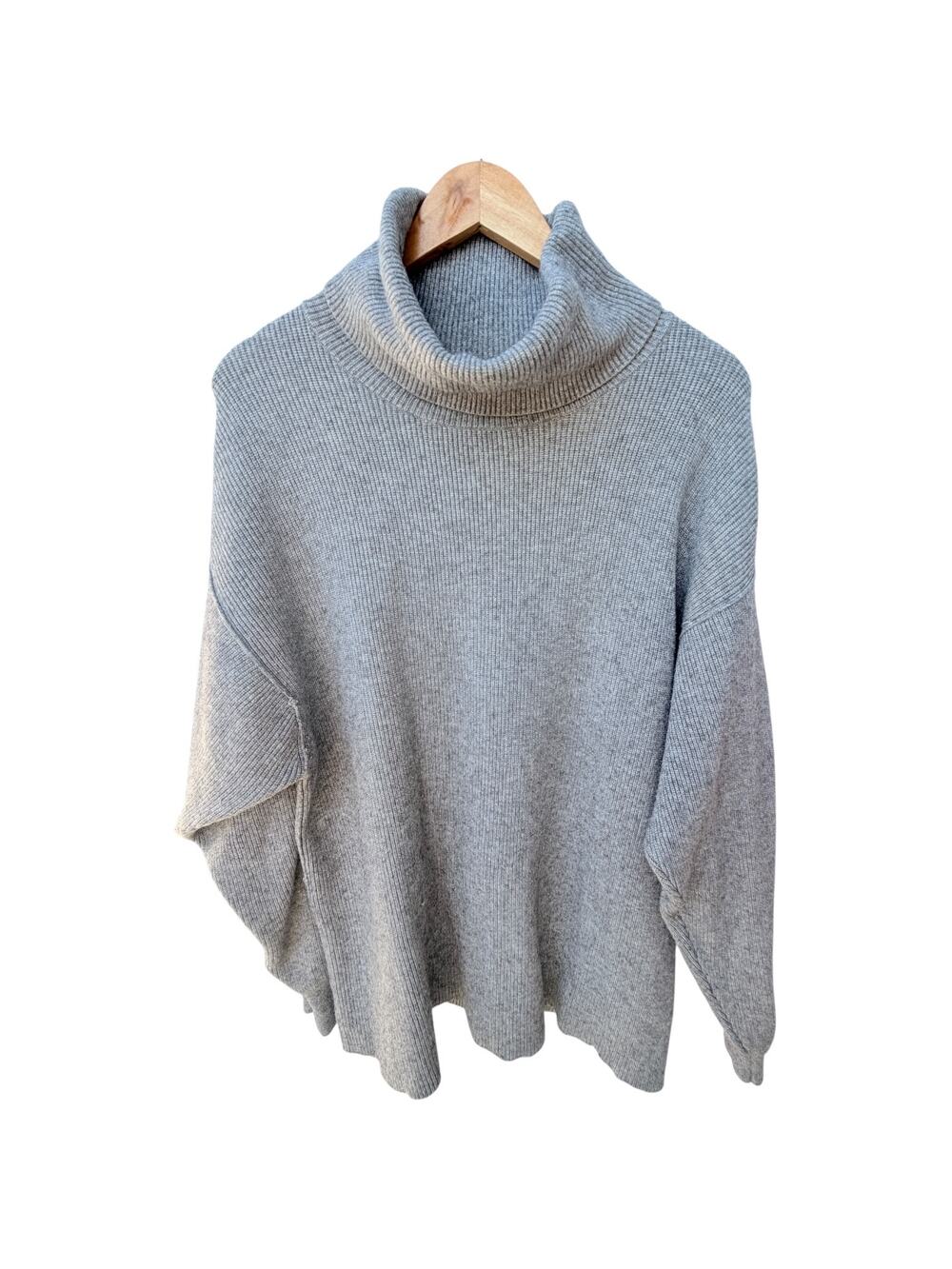 Free People Turtleneck Sweater Womens Small Gray Oversized Ribbed Knit Boho Cozy